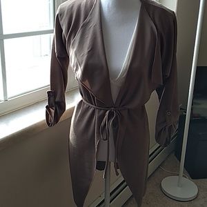 Sz 4 Boohoo waterfall dark taupe duster NWT